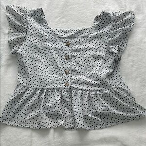 Women's Ruffled Heart Print Top - Black and White Valentine’s Day